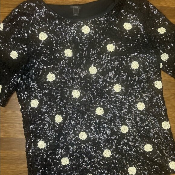 J. Crew Black Polka Dot Sequin Short Sleeve Blouse - Picture 4 of 6